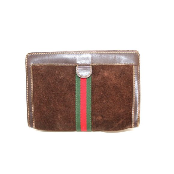 Gucci Vintage Brown Sherry Line Suede Leather Clutch - Picture 2 of 9